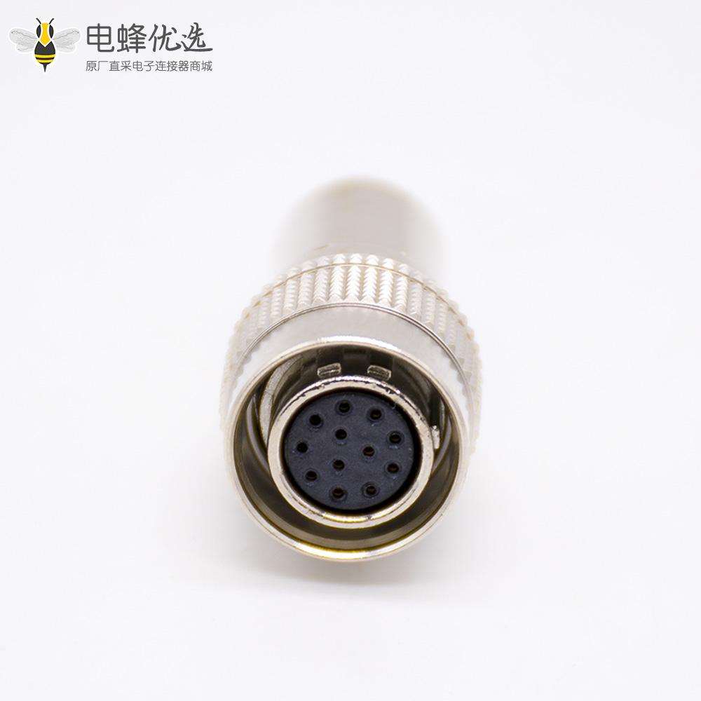 HR10系列微型推拉自锁连接器12芯公针型插头+母孔型插头一对直式焊杯