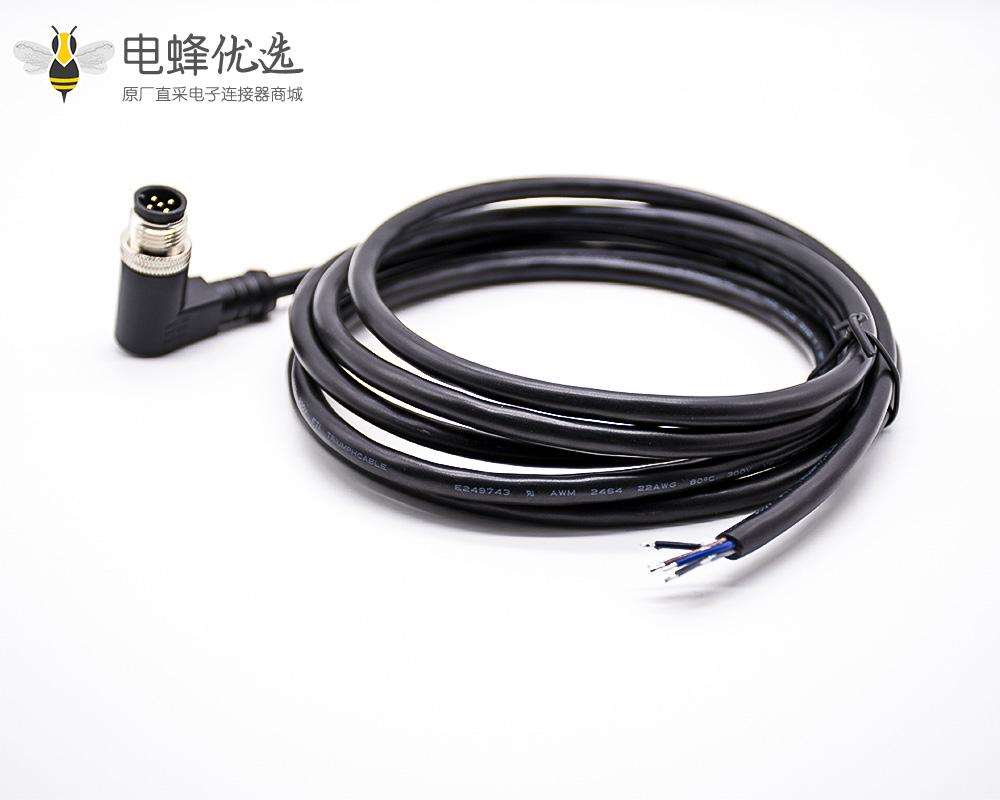 M12连接器5芯A编码公头90&deg;弯头注塑成型式单边线2M不带屏蔽