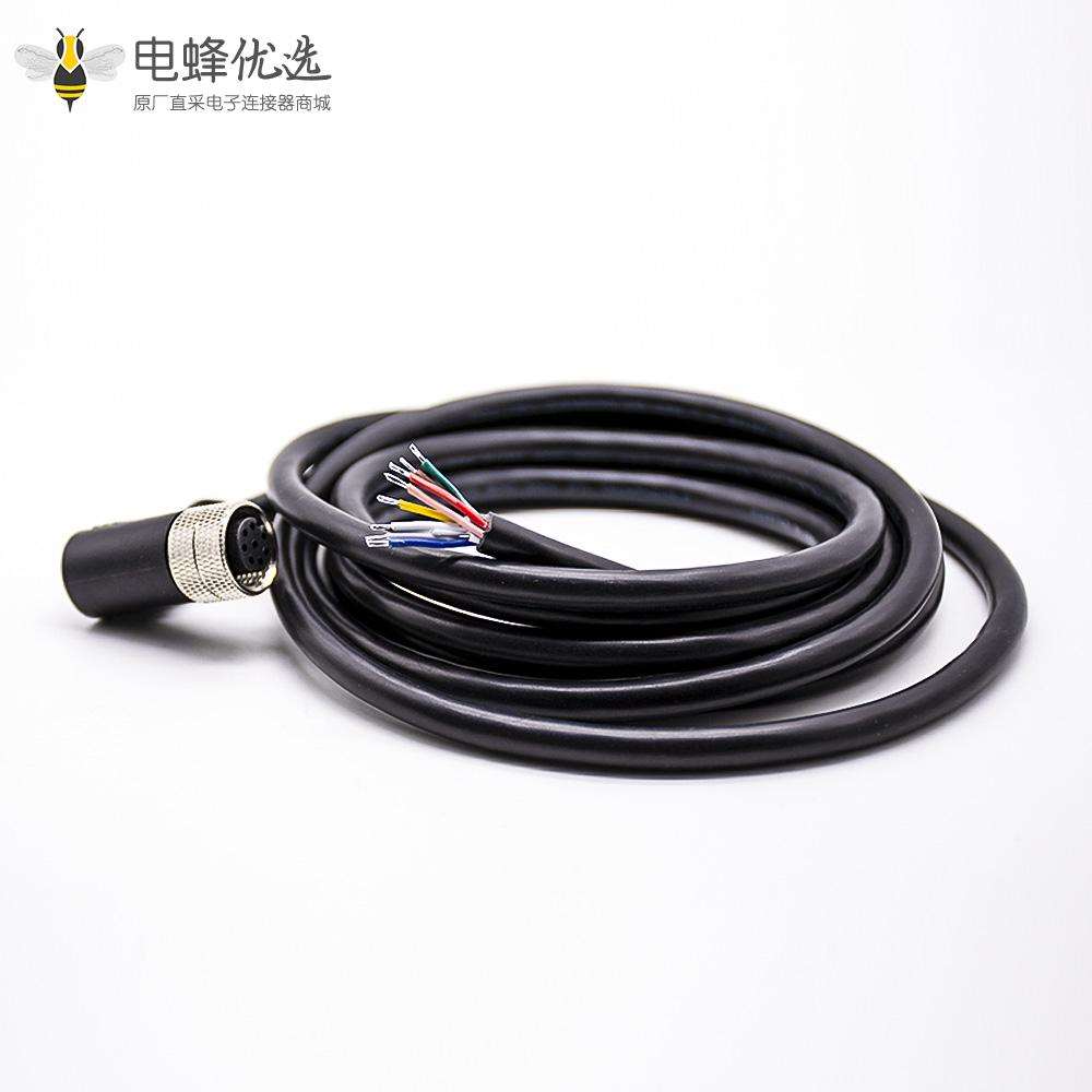 M12连接器8芯A型母弯头不带屏蔽注塑线2M