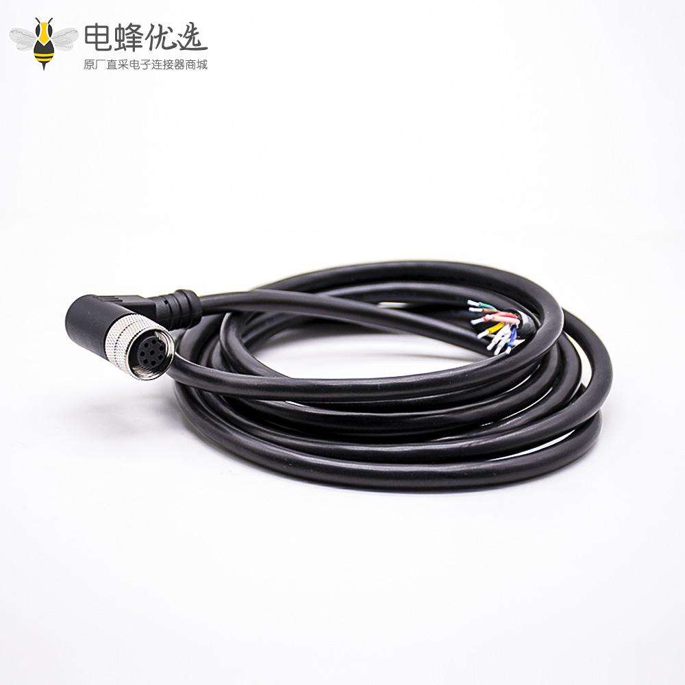 M12连接器8芯A型母弯头不带屏蔽注塑线2M