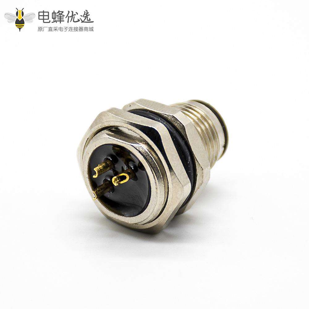 M12传感器连接器A扣180&deg;接线后锁板防水3芯公插座