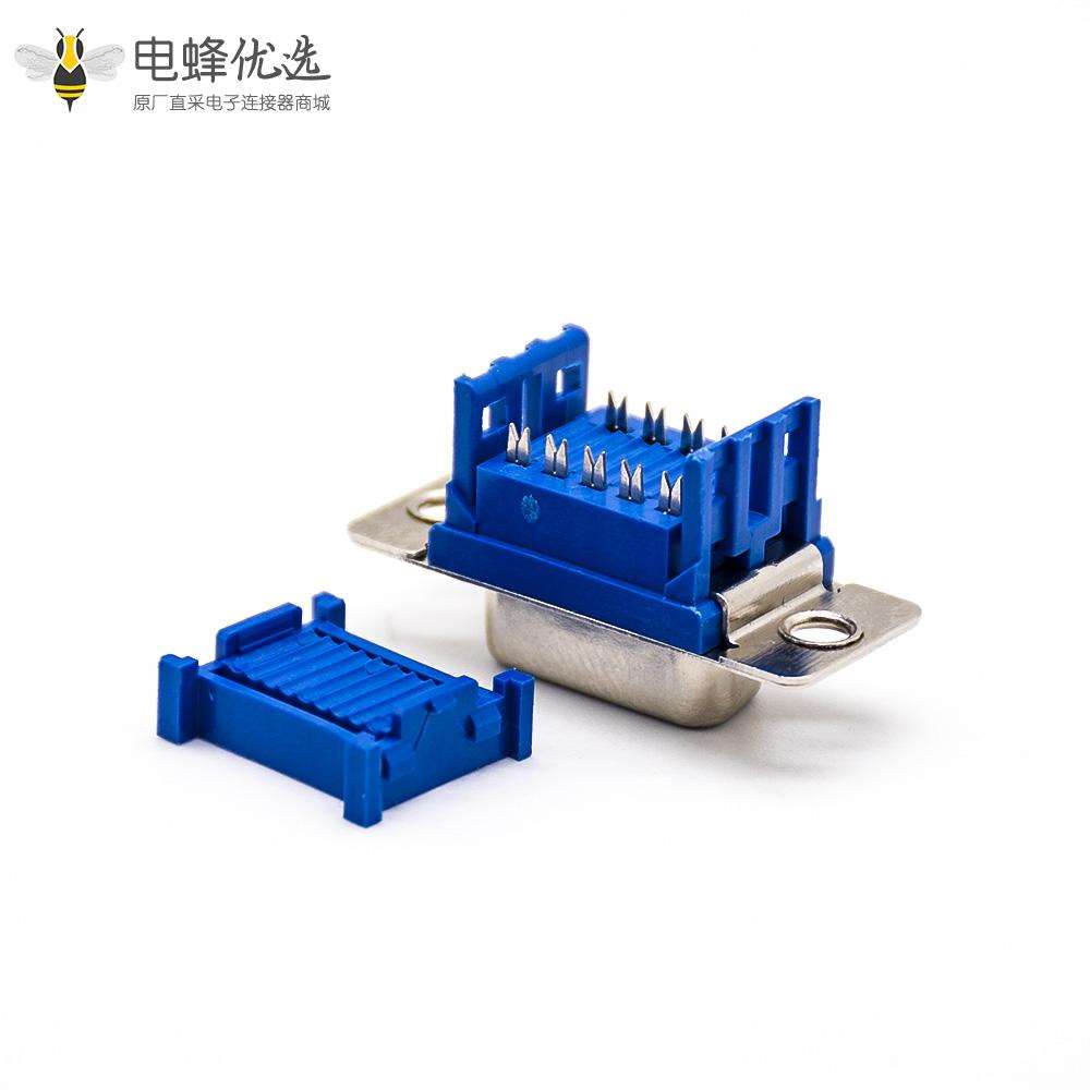 9针D Sub接口标准型母头直式接PCB板蓝胶刺破式连接器