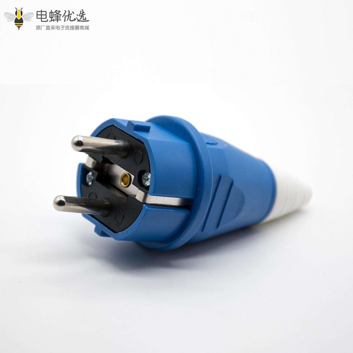 工业用插头2P+E单相2芯公头10A 220V-240V IP54蓝色欧式插头