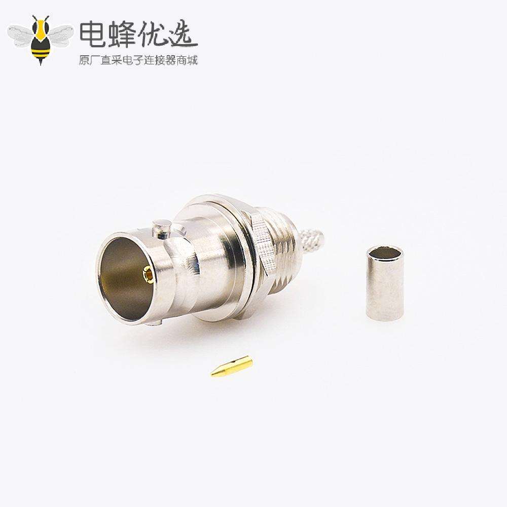BNC连接器壁板母头直式面板安装后锁穿墙压接接线