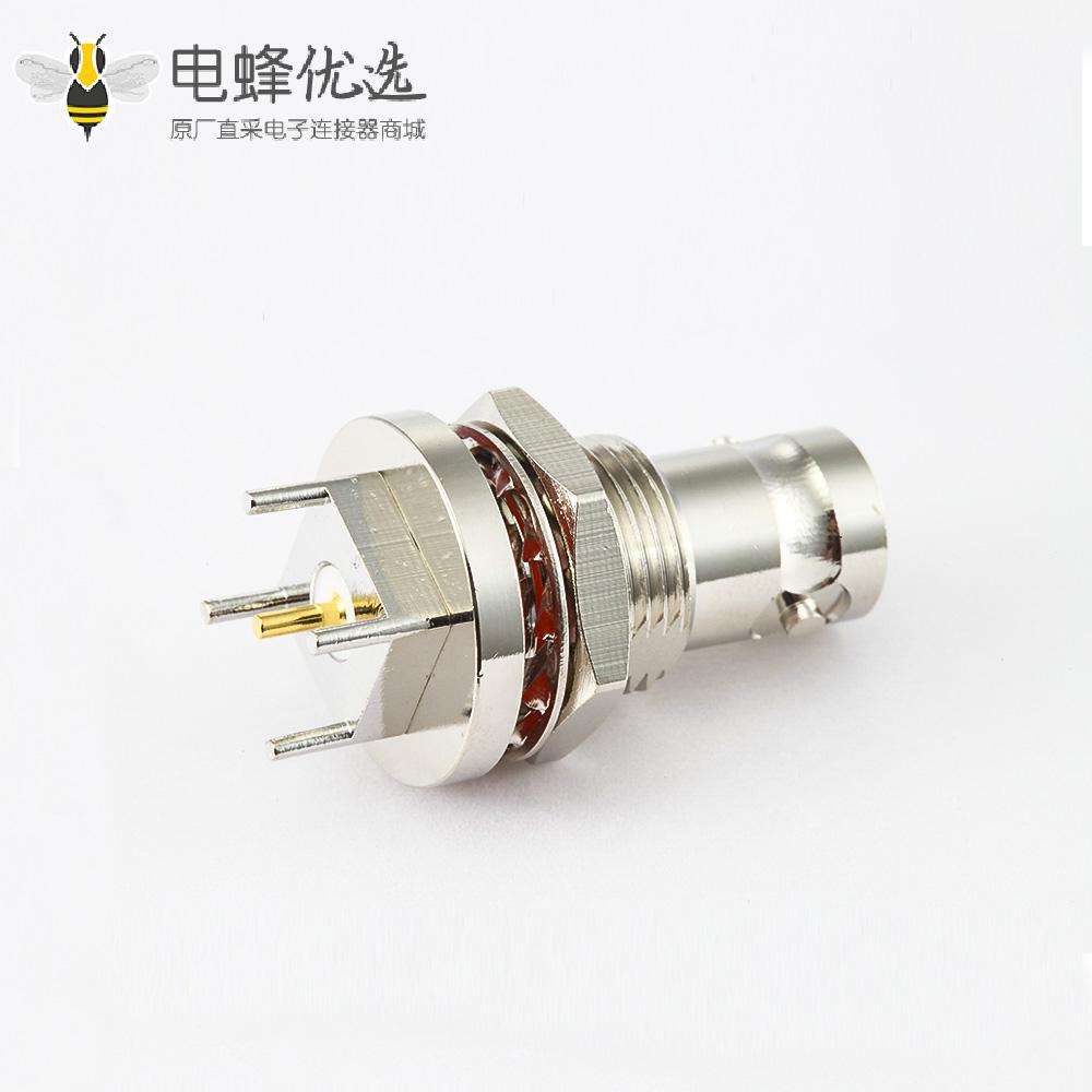 母头BNC连接器PCB安装直插孔50ohm前锁穿墙