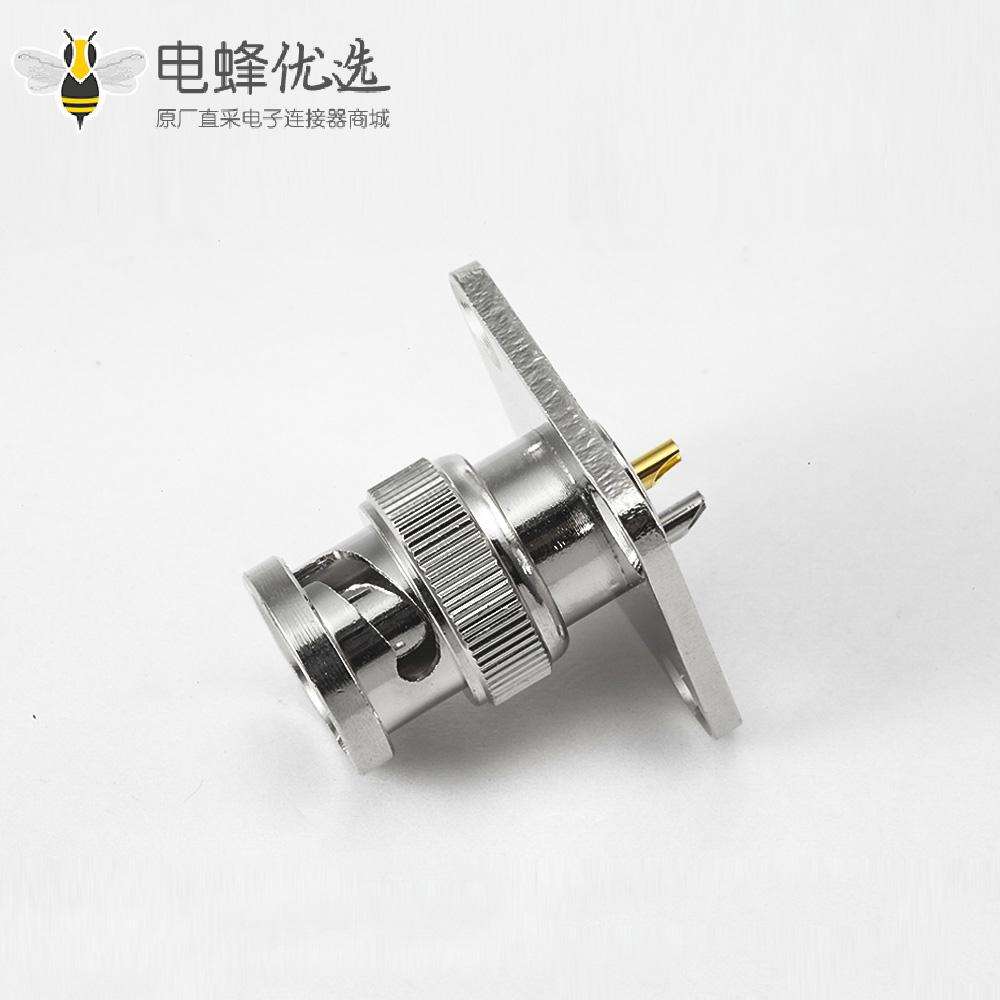 BNC连接器接线直式面板安装4孔法兰焊杯75ohm