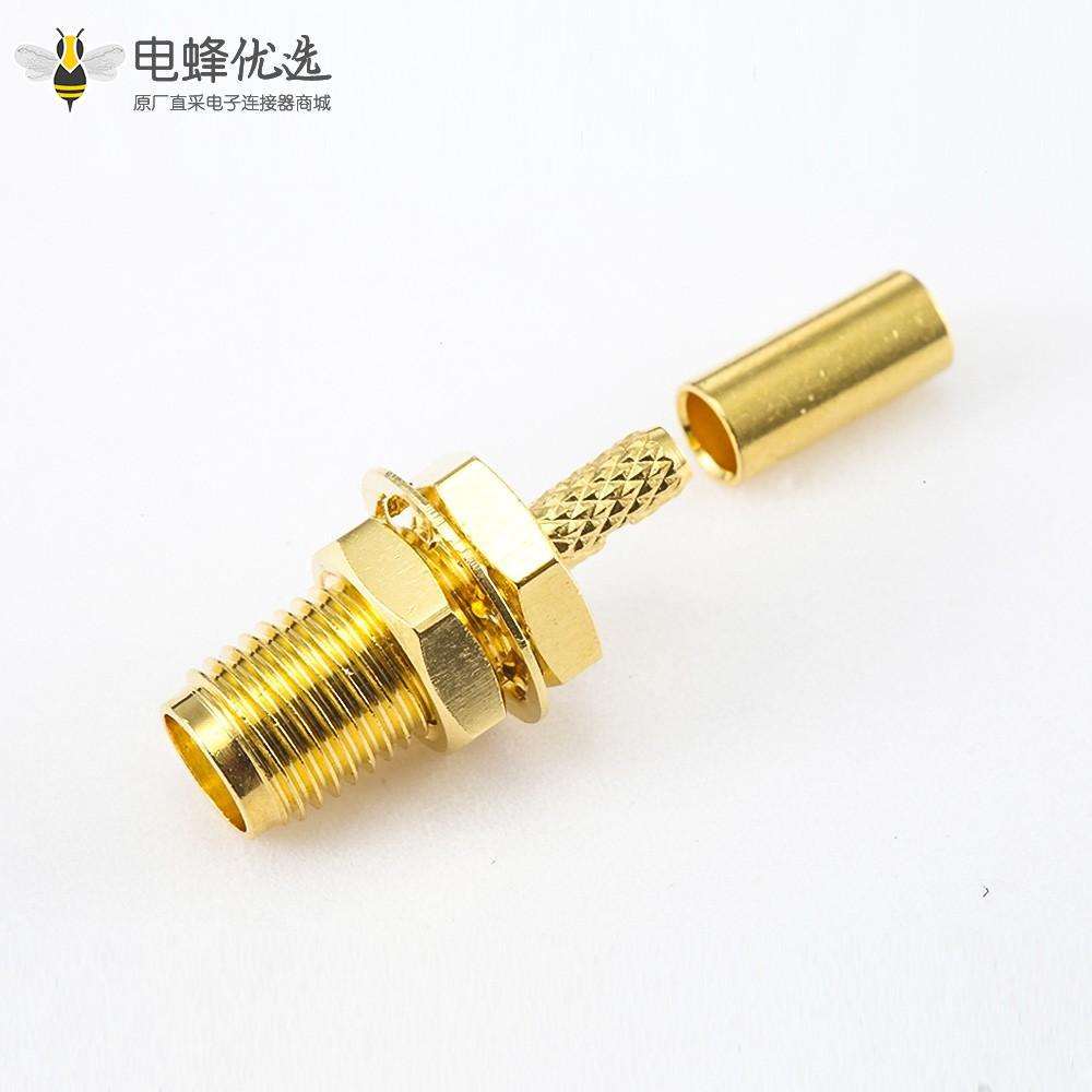 用于RG174 / RG316 / LMR100 SMA连接器母头直式面板安装前锁穿墙压接
