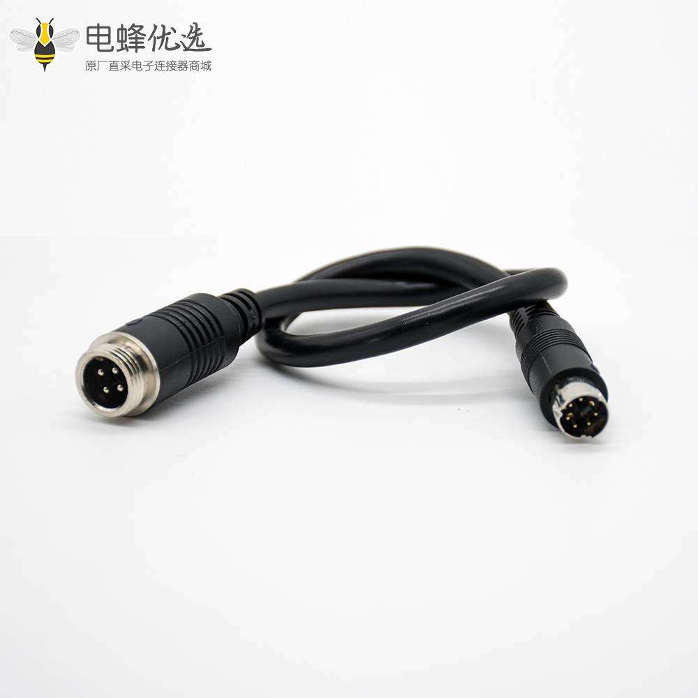MINI DIN公型连接器直式6芯转GX12 4芯公头注塑线PVC 22AWG 300mm