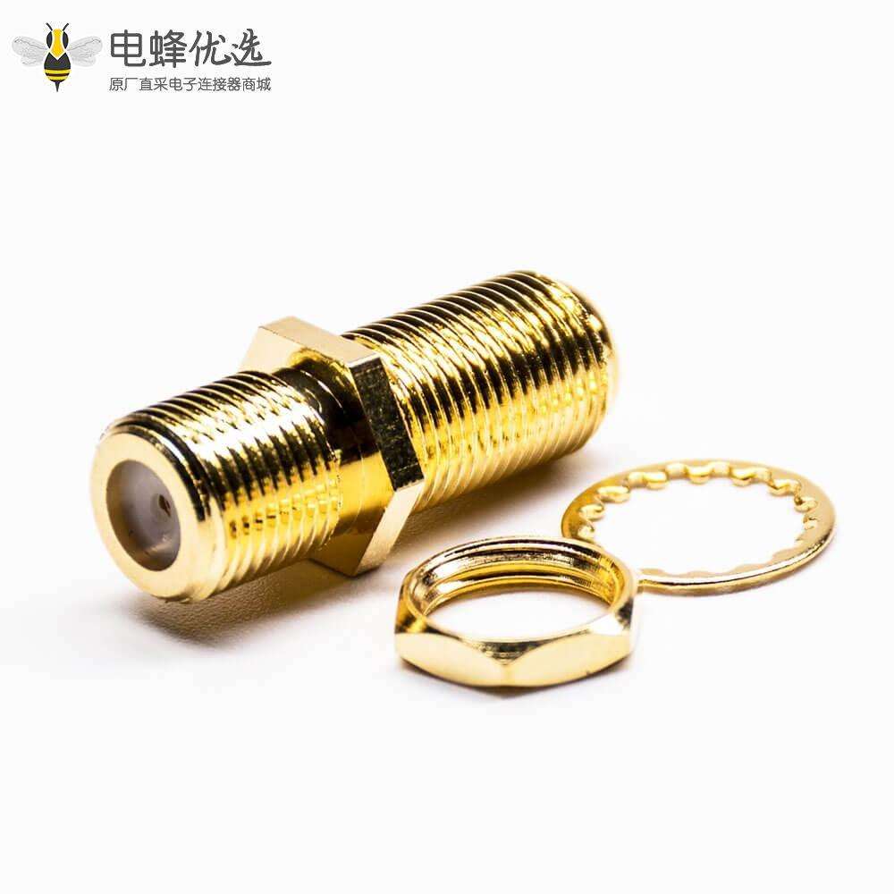 F型连接器母头转母头直式穿墙面板安装镀金转接头