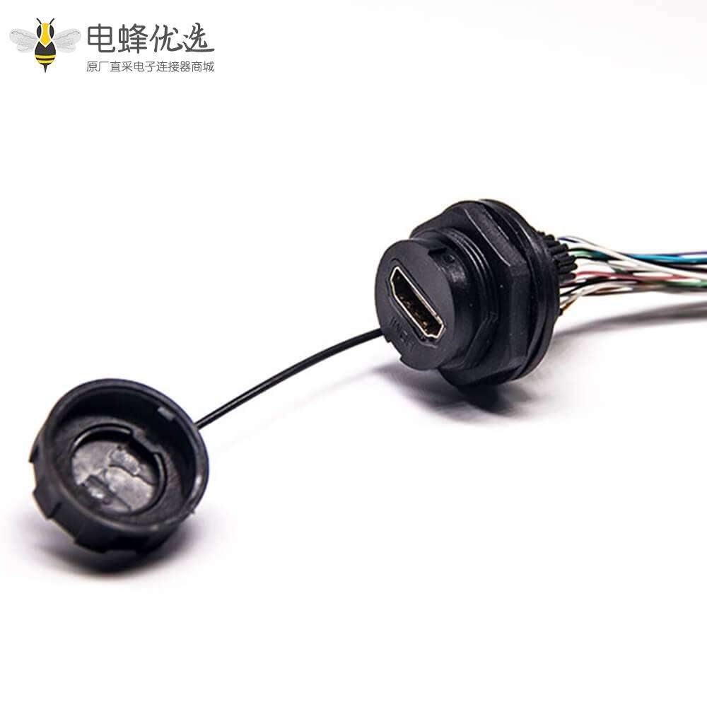 防水插座HDMI Type A M25螺纹19芯直式母防水插座接线前锁板