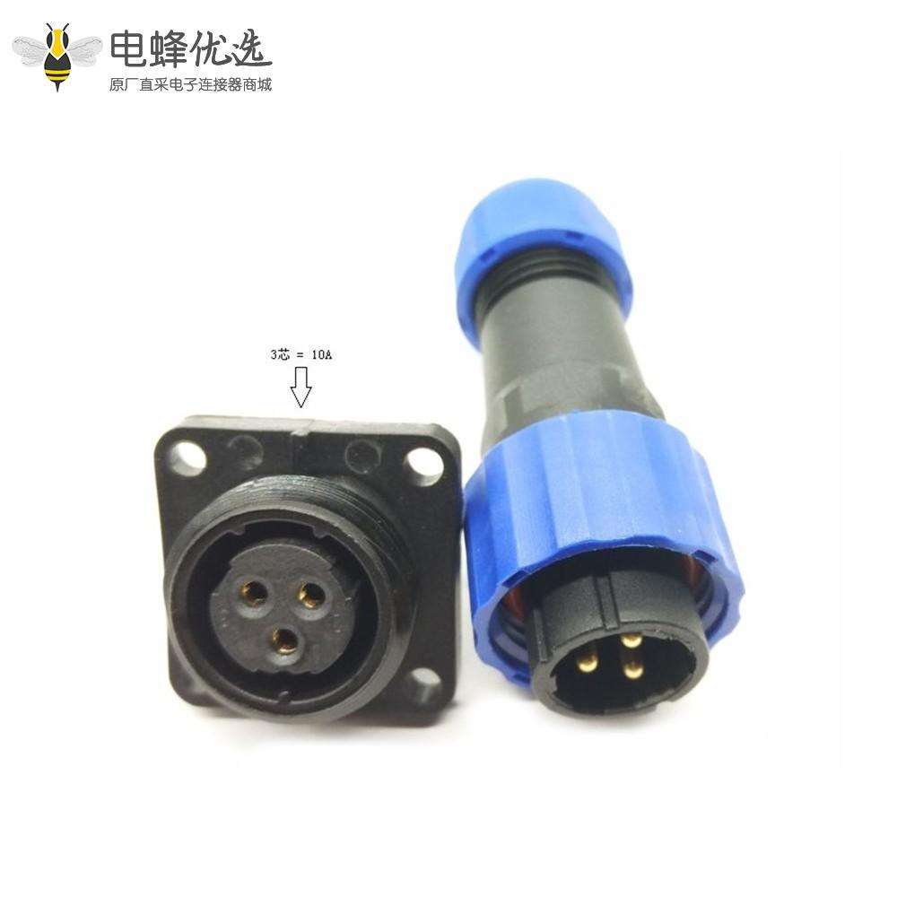 3芯连接器SP17 系列公插头+母方形插座4孔法兰面板安装
