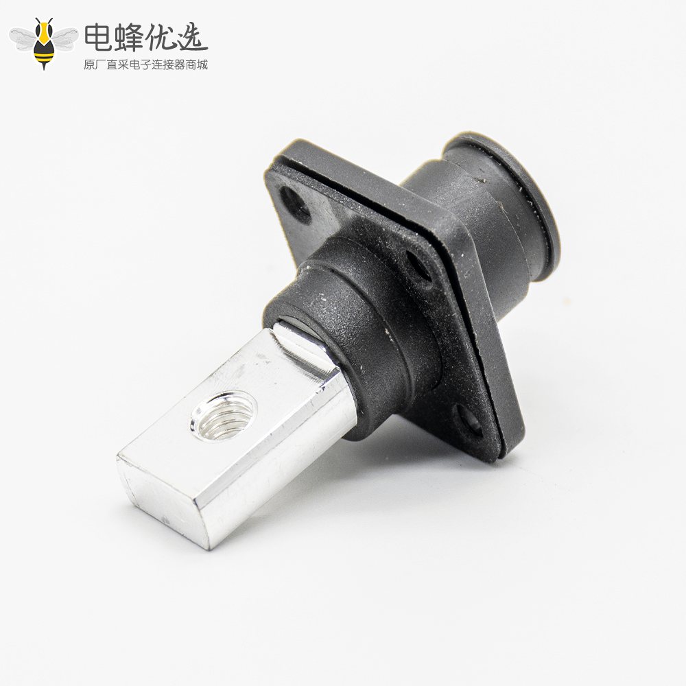 防水连接器单芯弯式插头插座12mm 300A带孔铜牌黑色IP65塑料防水