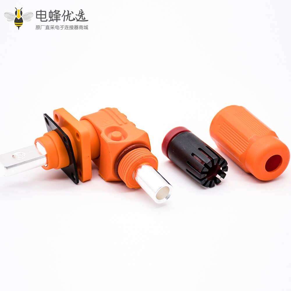 新能源高压防水大电流连接器100A弯式6mm橙色IP65插头插座一对