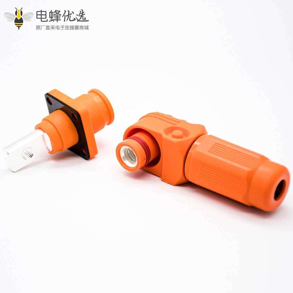 储能电池连接器8mm橙色弯式插头插座IP65 150A大电流防水连接器