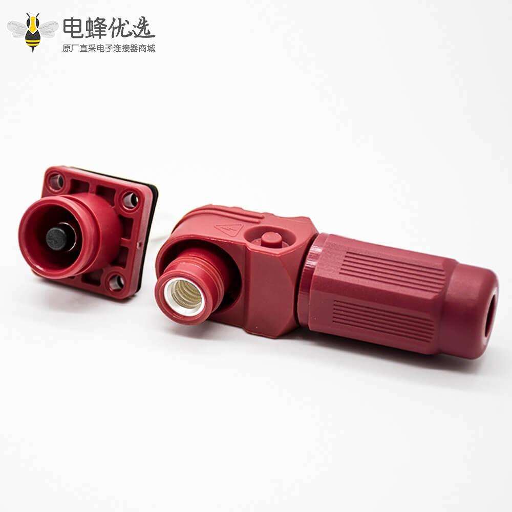 新能源电源储能连接器200A红色带孔铜牌8mm弯式插头插座