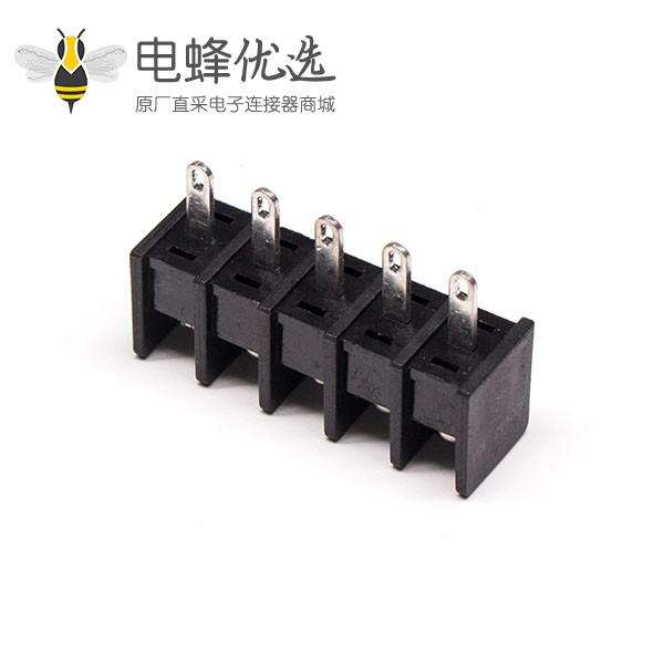 焊线式端子5芯直式穿孔式黑色PCB板安装栅栏式端子接线