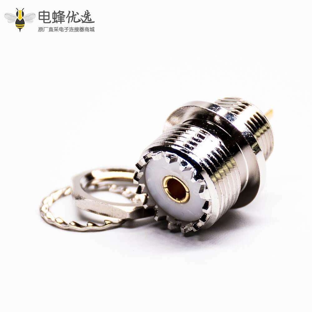 UHF射频接头180&deg;直式母头后锁板焊线连接器