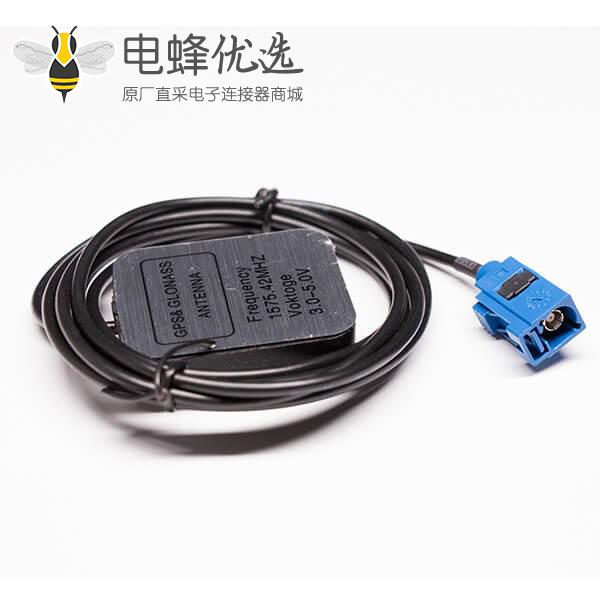 车载gps天线黑色wlan天线接RG174线配蓝色C型FAKRA连接器