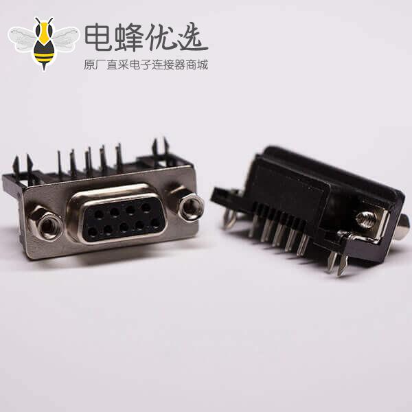 9pin D-sub母座弯头黑胶连接器穿孔接PCB板