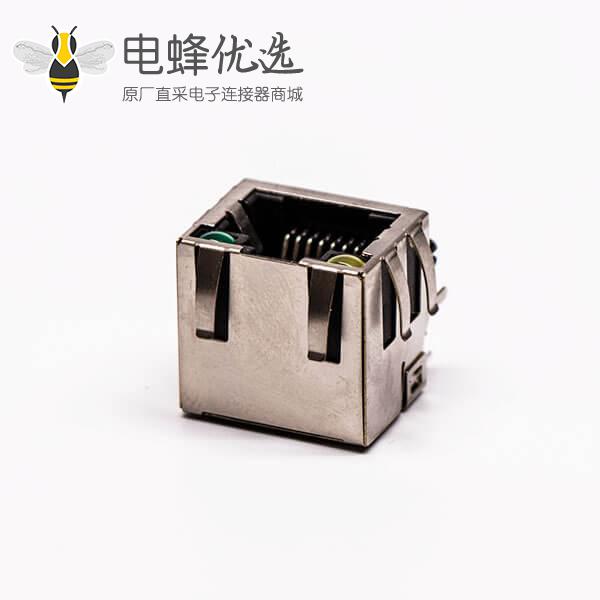 rj45接口铜壳母头单口带屏蔽带灯网络接口接PCB