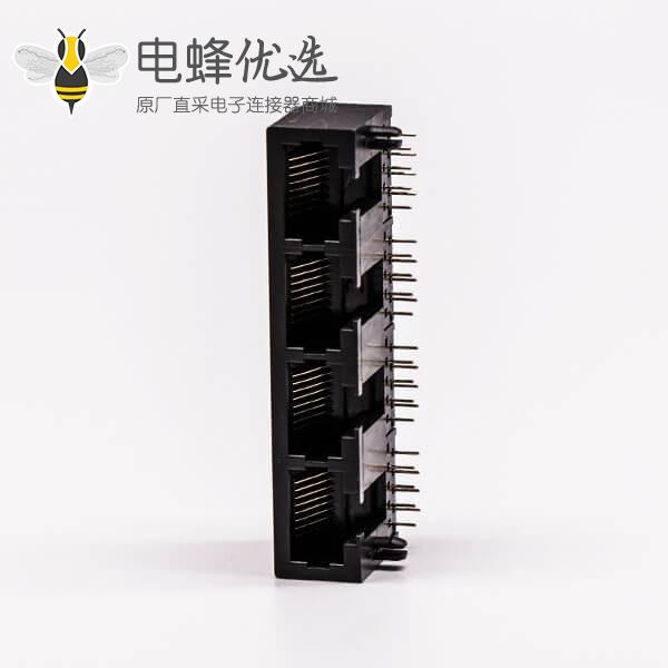 rj45插座接口4口全塑黑色母90度无灯不带屏蔽接PCB