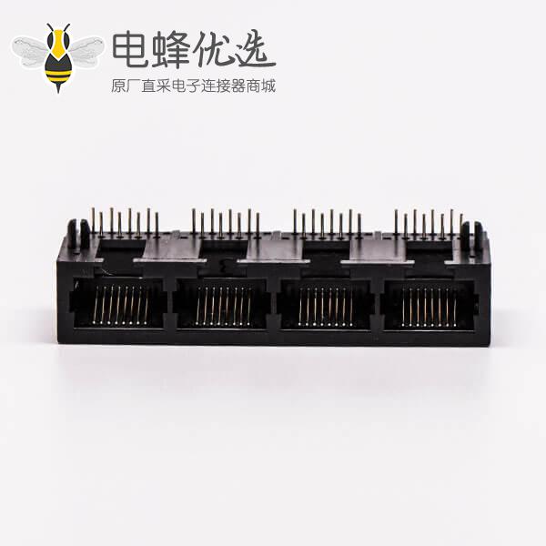 rj45插座接口4口全塑黑色母90度无灯不带屏蔽接PCB