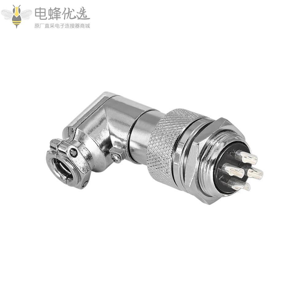 GX20弯式航空连接器7A250V金属外壳4芯后锁板焊线式IP55插头插座套装