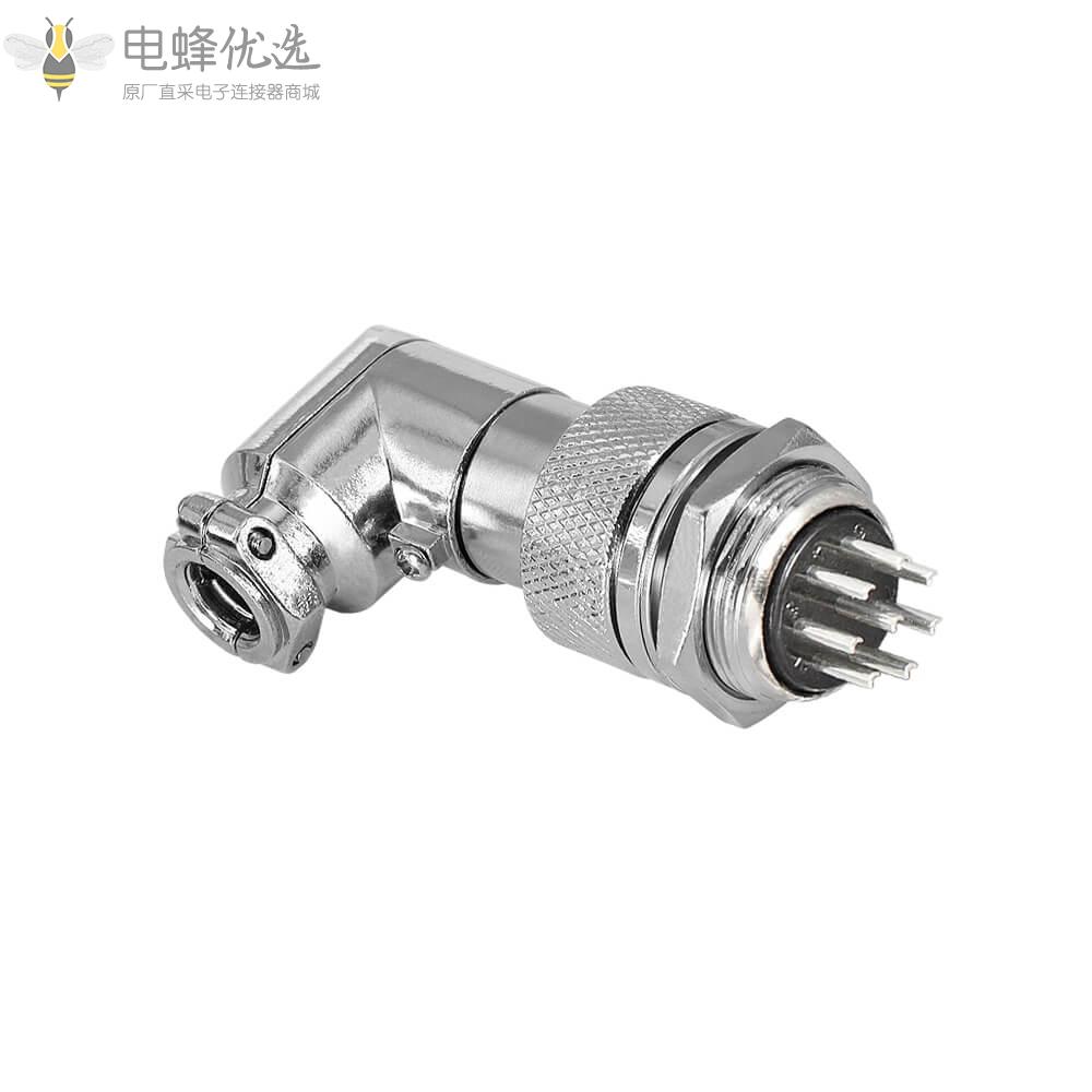 GX20弯式8芯航空连接器5A150V金属外壳后锁板焊线式插头插座IP55