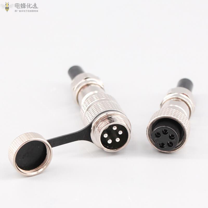 圆形铜芯镀金GX16公母对接款5芯5A125V防水航空连接器IP67
