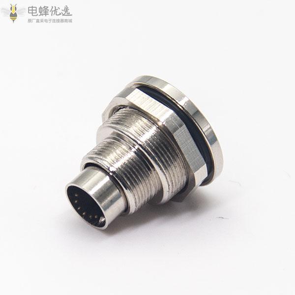 M9圆形防水连接器直式公头6pin前锁穿墙接面板接线焊线式插座带屏蔽厂家定制