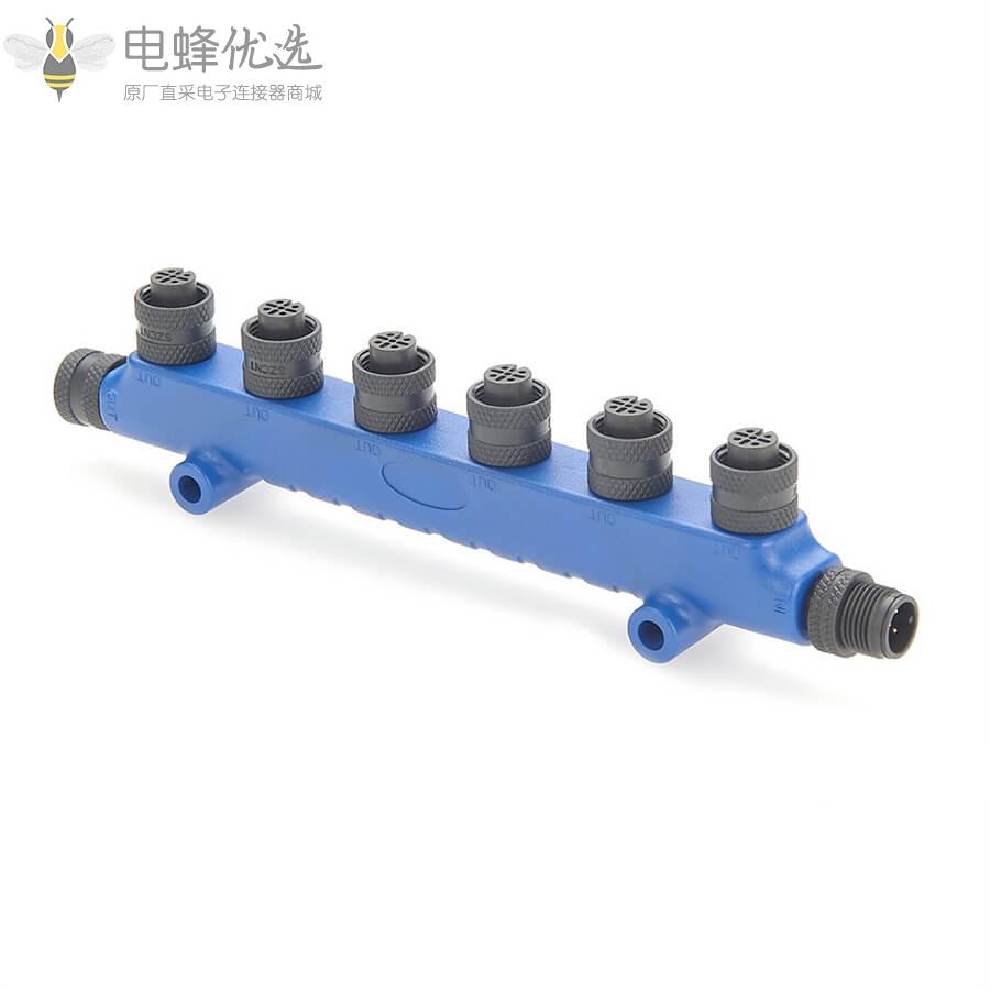NMEA_2000_6通船舶定位系统5芯T型连接器7个M12母头5芯转5芯公头轮船游艇电子传感器插头