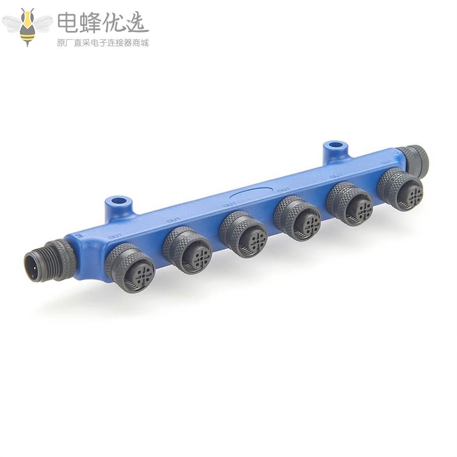 NMEA_2000_6通船舶定位系统5芯T型连接器7个M12母头5芯转5芯公头轮船游艇电子传感器插头