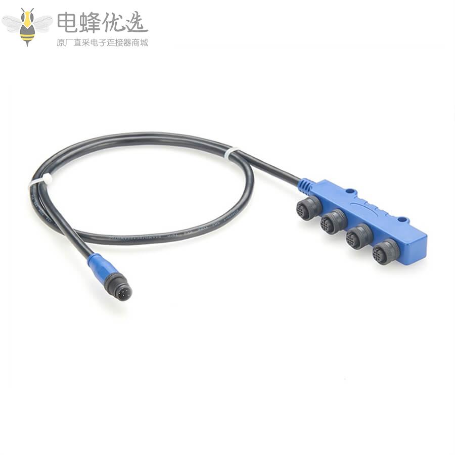 4通船用NMEA_2000网络Drop电缆M12_4母头转1公头线材1米总线电缆防水游艇电源线接头