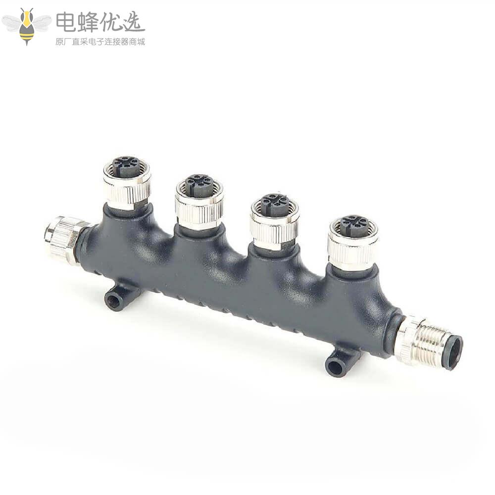 NMEA2000_T型6通转接头游艇使用一公转五母船舶接头M12_5芯航空插头