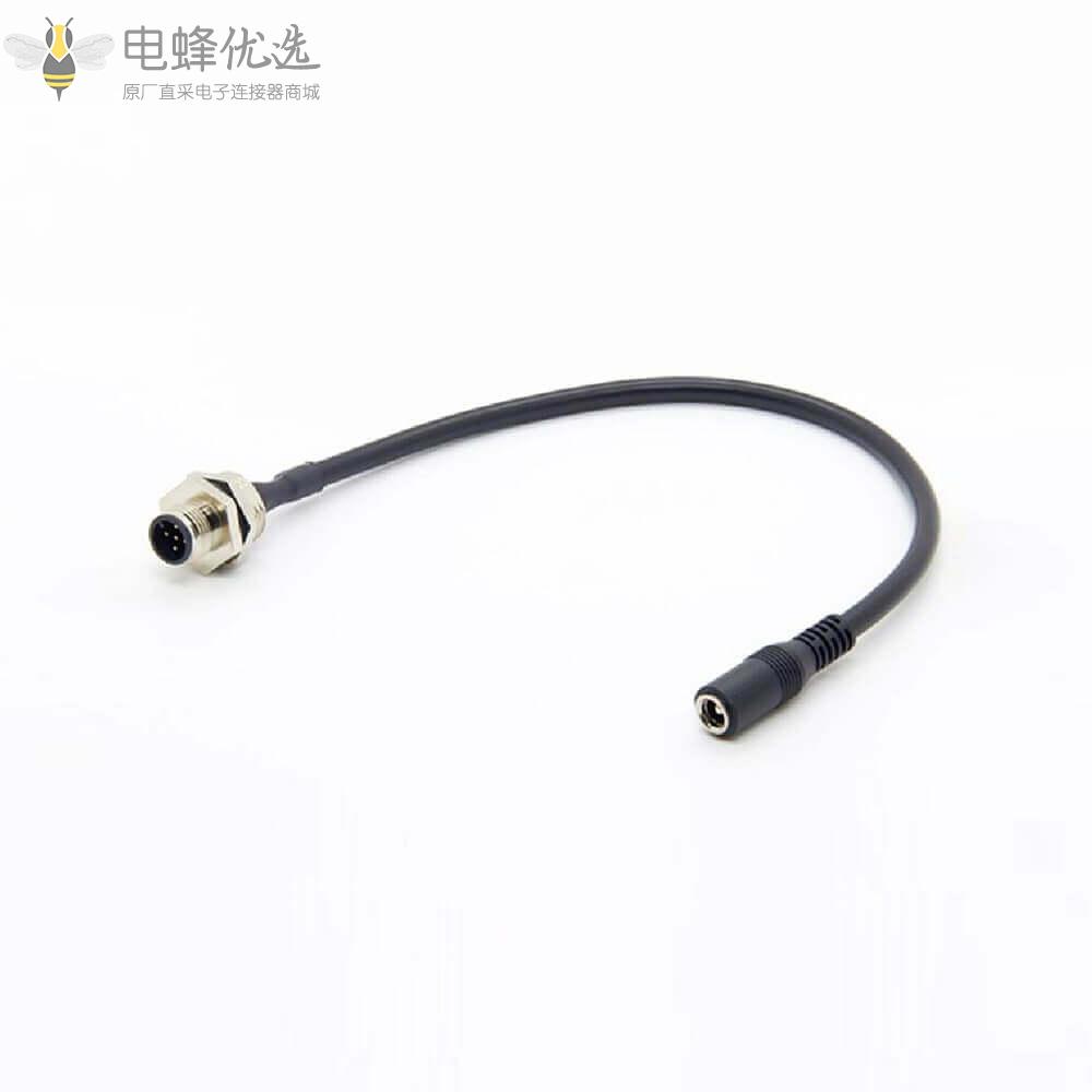 5pin_M12后锁板公头转DC5.5mm母头接0.2米线材（线束长度可定制）