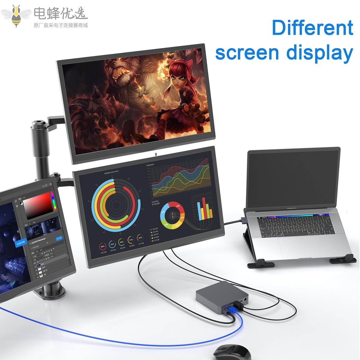 新款双Type_C扩展坞适用Mac_Book拓展坞100W_PD充电USB_HUB集线器