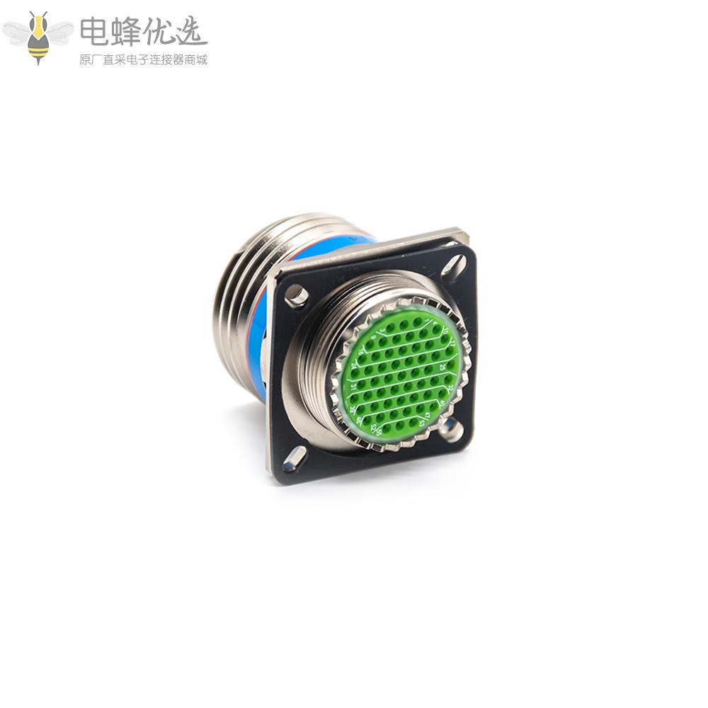 D38999连接器55芯方形法兰带孔母插座镀镍外壳(银色)