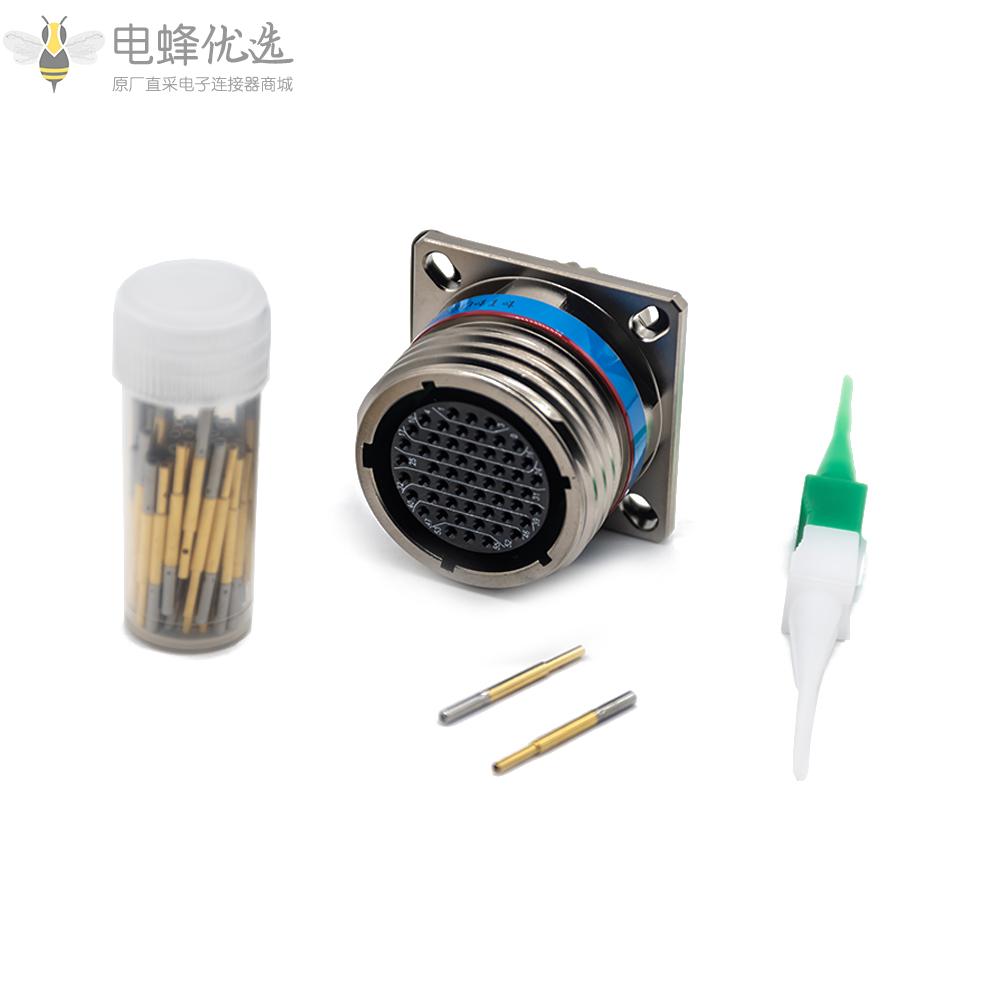 D38999连接器55芯方形法兰带孔母插座镀镍外壳(银色)