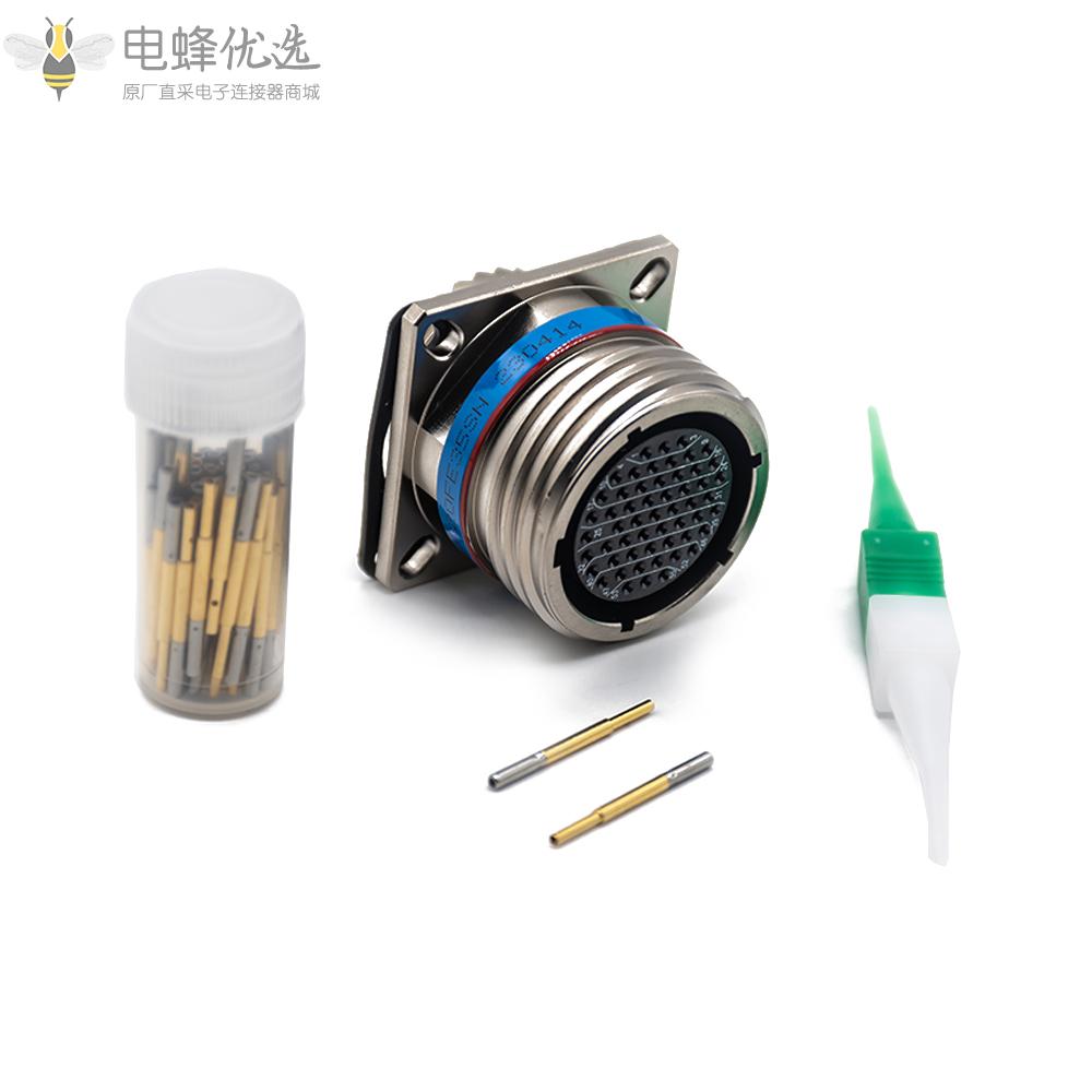 D38999连接器55芯方形法兰带孔母插座镀镍外壳(银色)