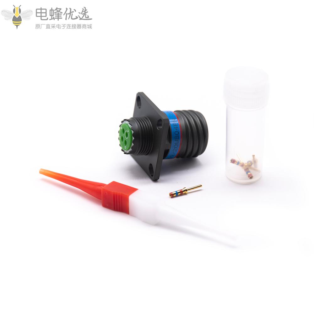 D38999工防连接器N键位11号壳体4芯方形法兰带针公座