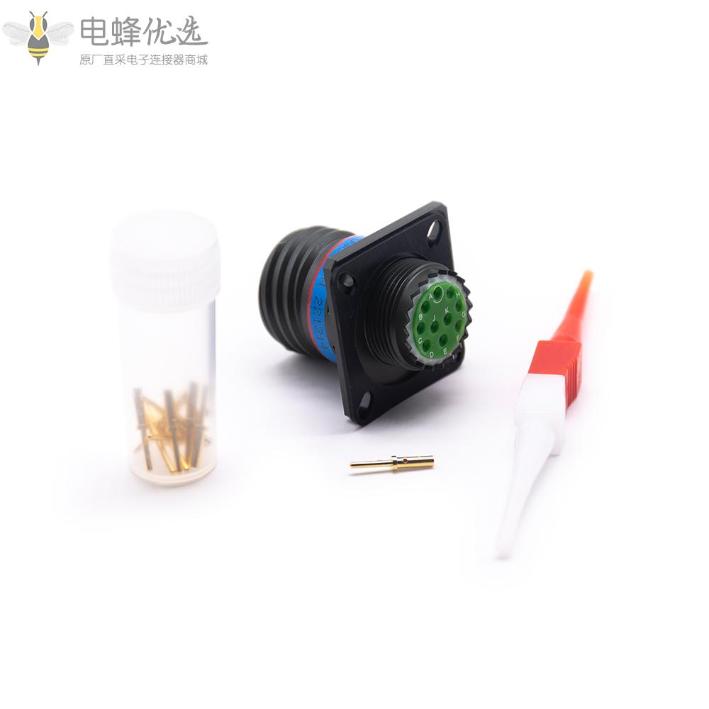 D38999插头10芯13号壳体连接器方形法兰N键位带针公座