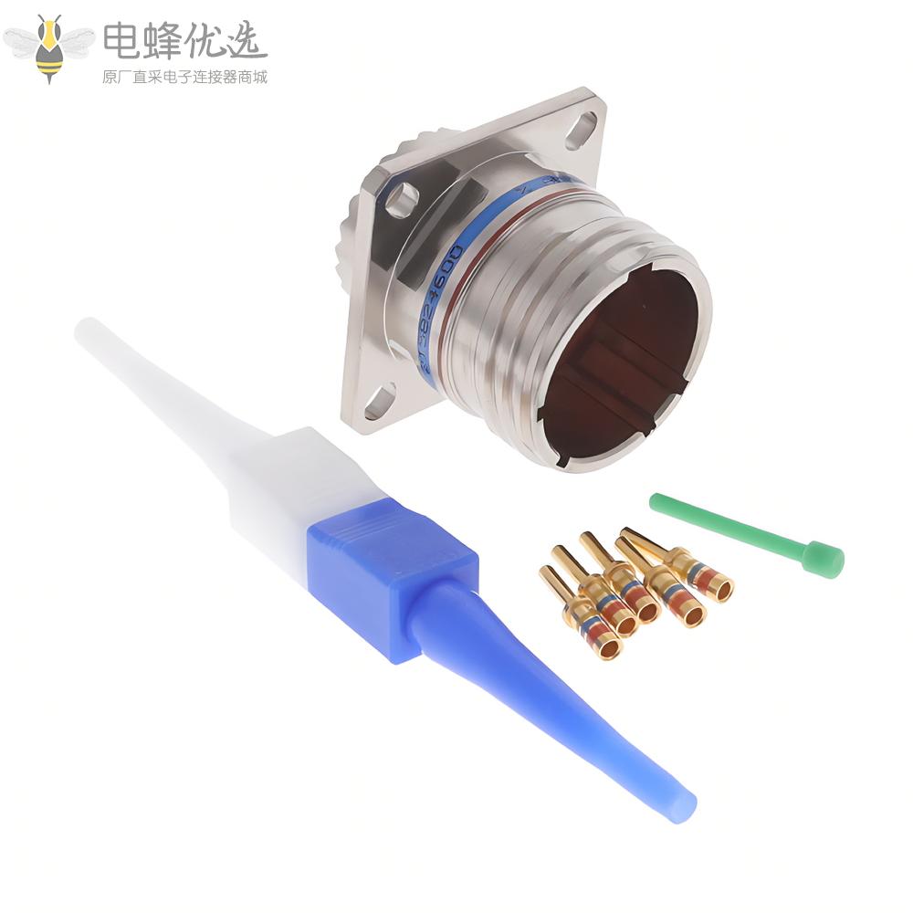 D38999连接器5芯N键位15号壳体方形法兰带针公座