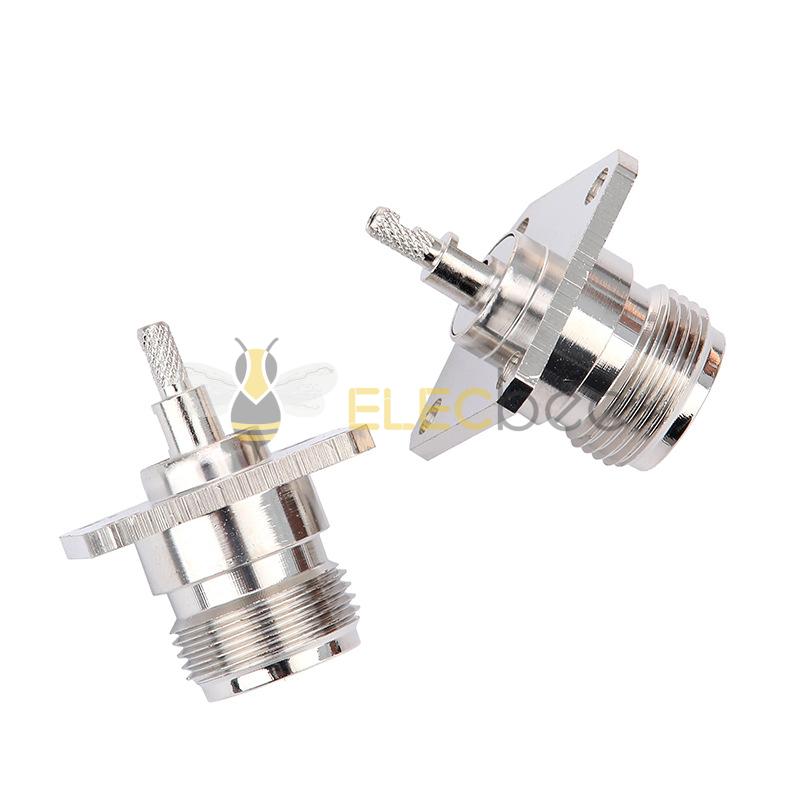 射频同轴连接器N-KF-1.5双窗N母头四孔安装法兰方板接RG316 RG174