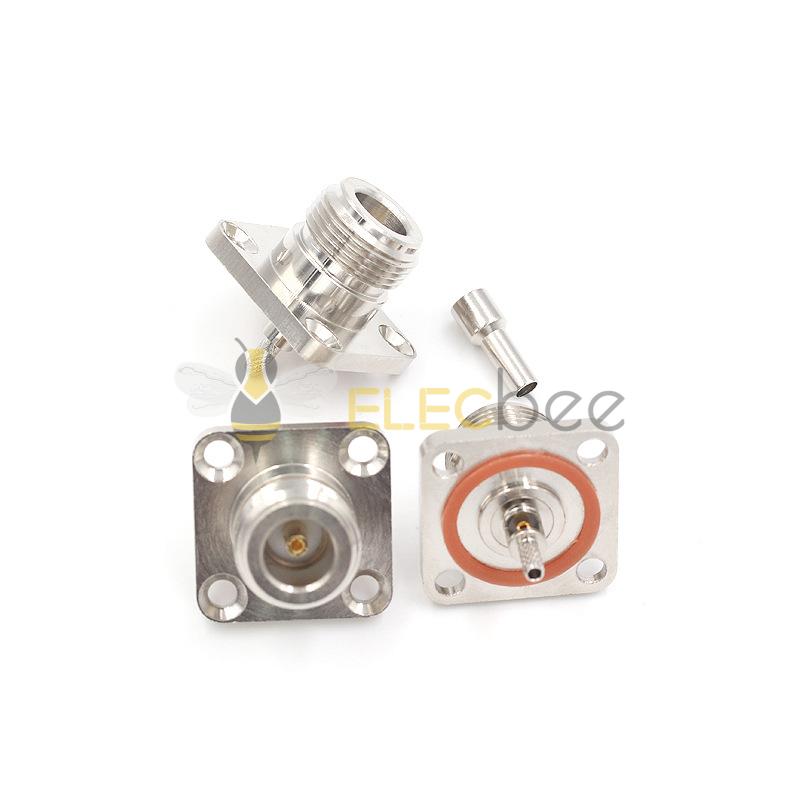 N-KF-1.5 4孔法兰 25*25MM 母头外螺内孔 开口带防水帽 N型母头