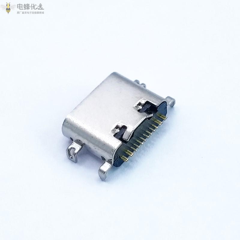 TYPE-C 母座  16pin 卧式贴板 外壳4脚插板