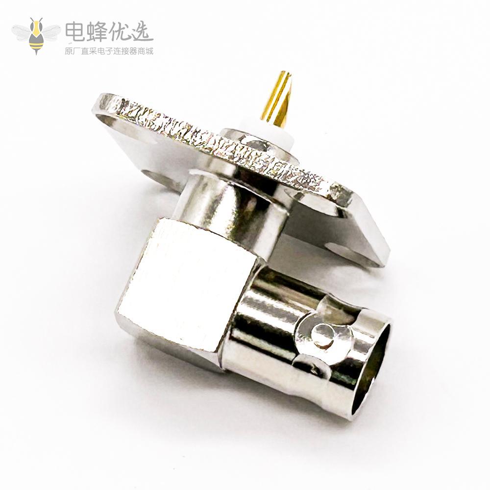 BNC连接器接线焊接母头弯式面板安装4孔法兰