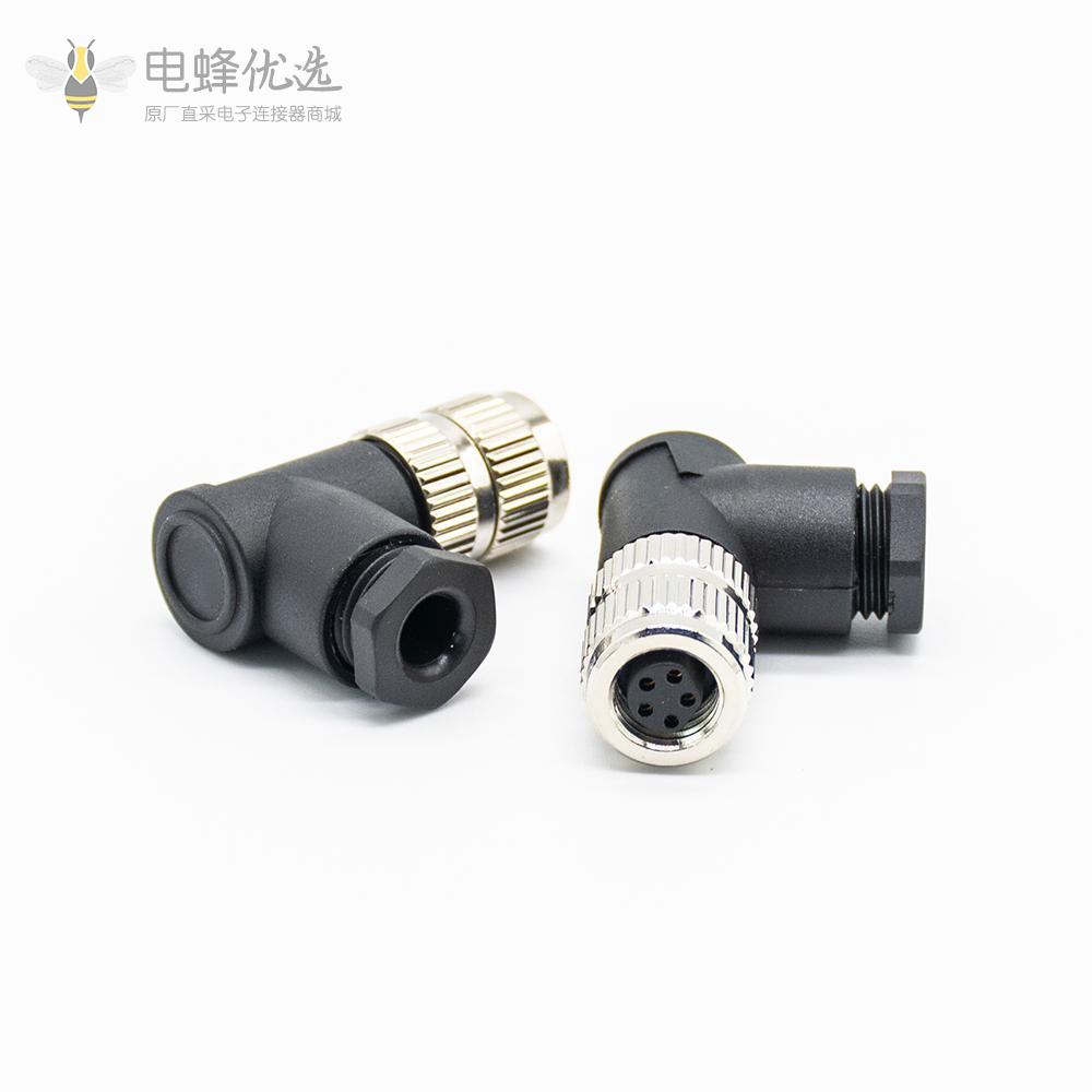 M8弯头5芯航空连接器B型防水组装式5芯航空母插头