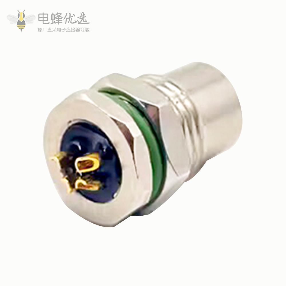 M8连接器4芯母头直式前锁板板端插座接线焊接式传感器