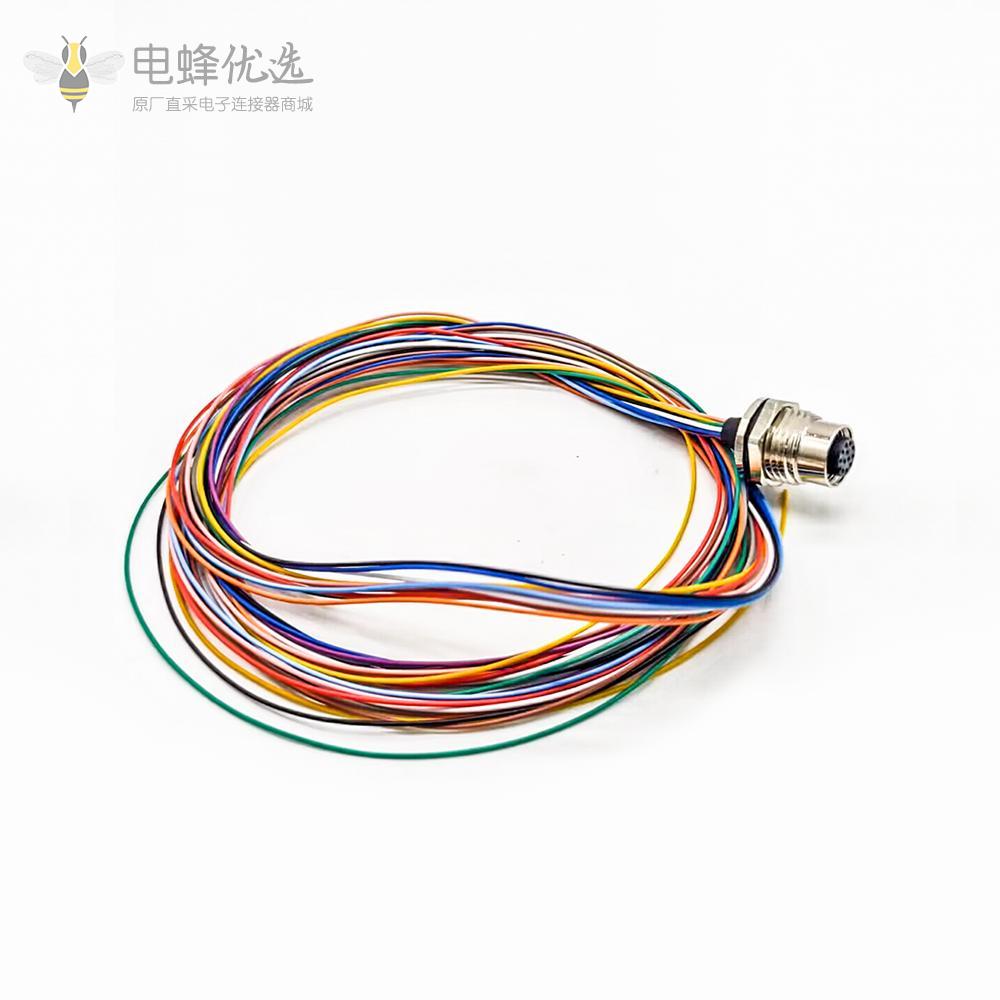M12 12Pin 母头防水连接器前锁板焊线座子带线