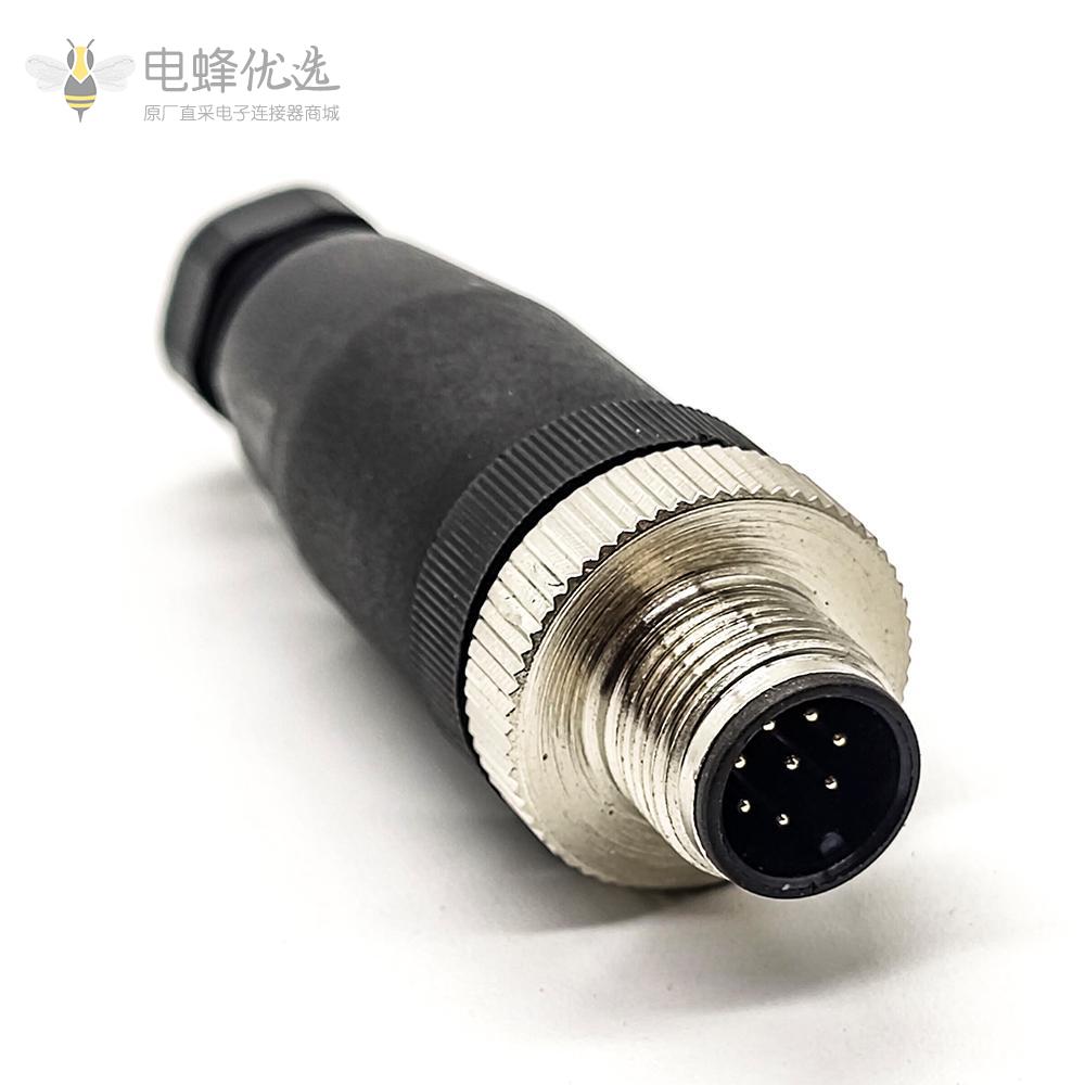 M12 8芯公头塑料装配式插头不带屏蔽 10PCS